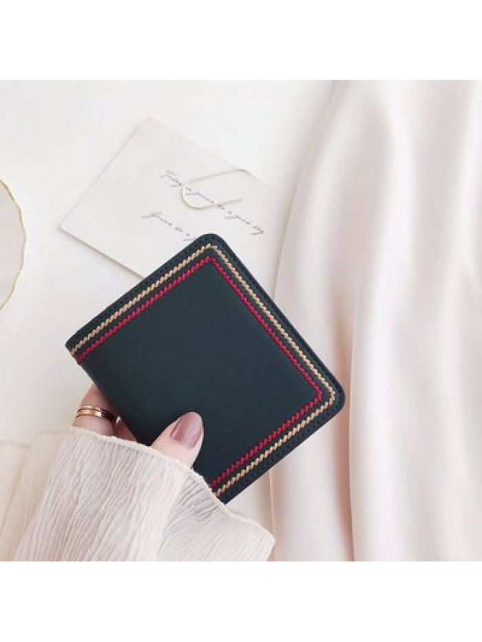 Leather Wallet women's short 2020 new small fresh women's folding card bag Korean version simple, compact and ultra thin fashion