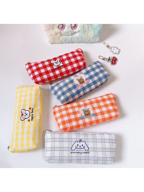 Lovely canvas lattice embroidery pencil bag girls ...