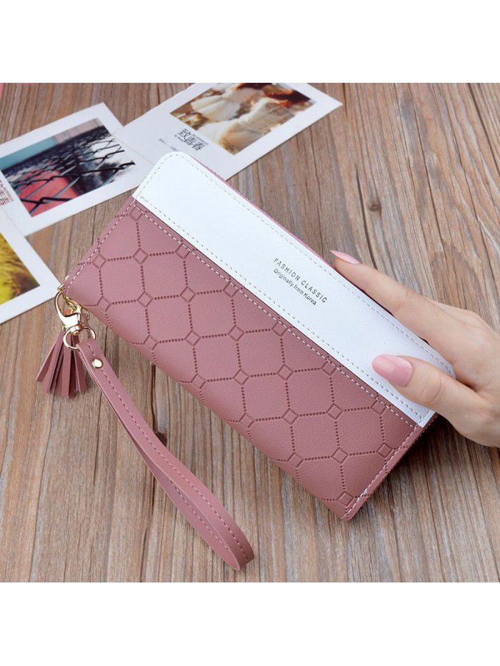  new handbag women's wallet women's long zipper tassel splicing embossed large capacity wallet mobile phone bag