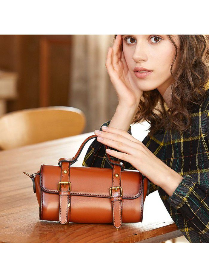 new Crossbody Bag cowhide retro shoulder bag trend portable postman bag leather women's bag small bag 3050