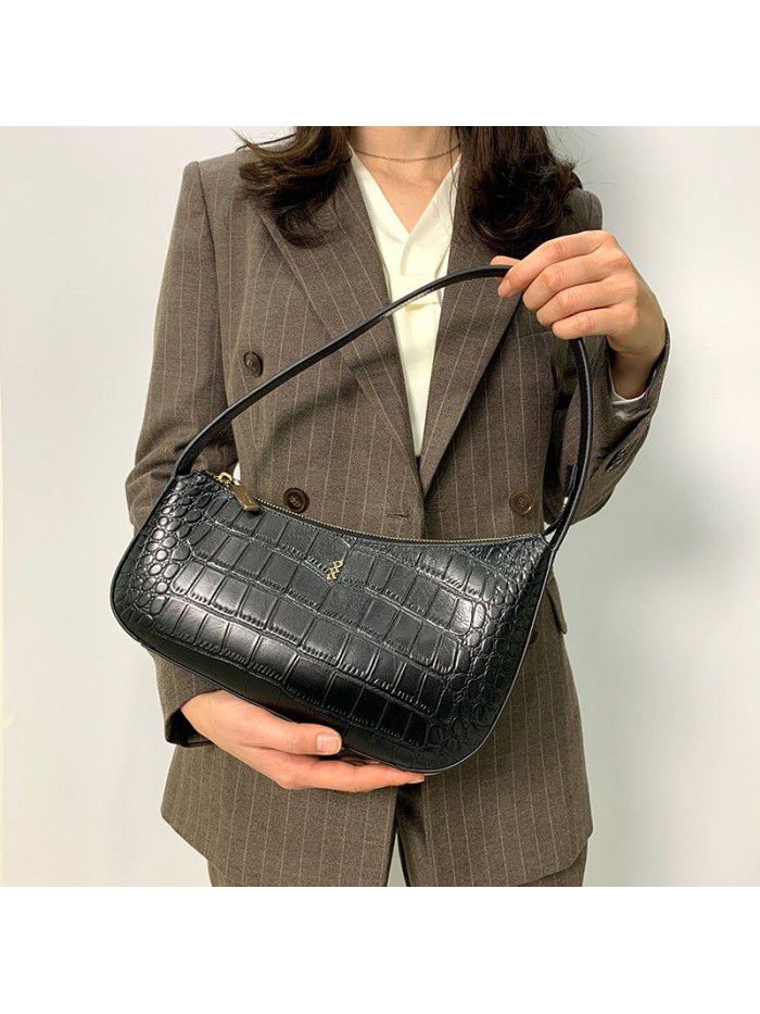 New crocodile leather underarm bag black simple ol commuter women's shoulder bag