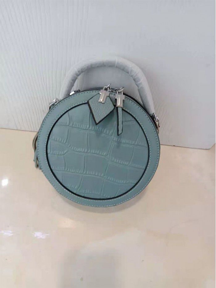 Leather small bag women's bag new 2021 fashion foreign style portable small round bag jaw fish Single Shoulder Messenger Bag 805