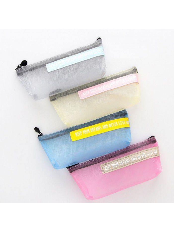 Korean transparent mesh pencil case zipper stationery bag for boys and girls creative large capacity stationery pencil case storage bag