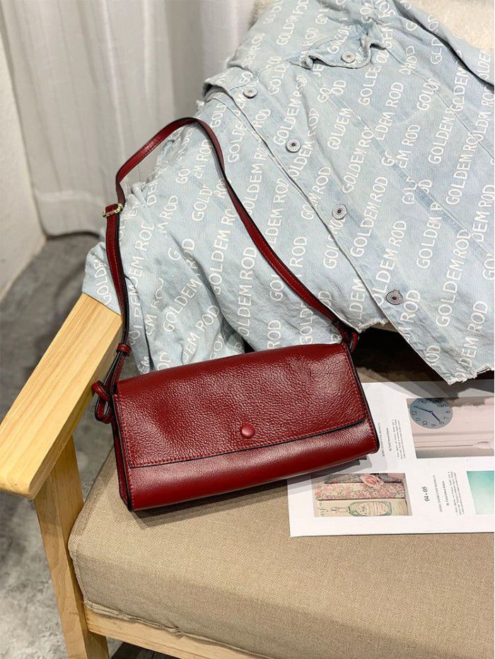 Imported top leather 2021 new simple and fashionable versatile women's leather Single Shoulder Messenger Bag 1996