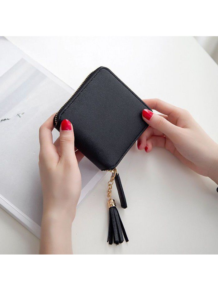 Cross border popular Japanese women's short wallet student square tassel small wallet women's zipper zero wallet