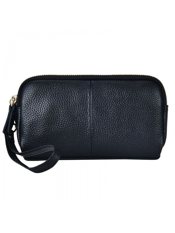 Head leather 2021 new double-layer lady's handbag Long Wallet multi-function litchi leather mobile phone bag