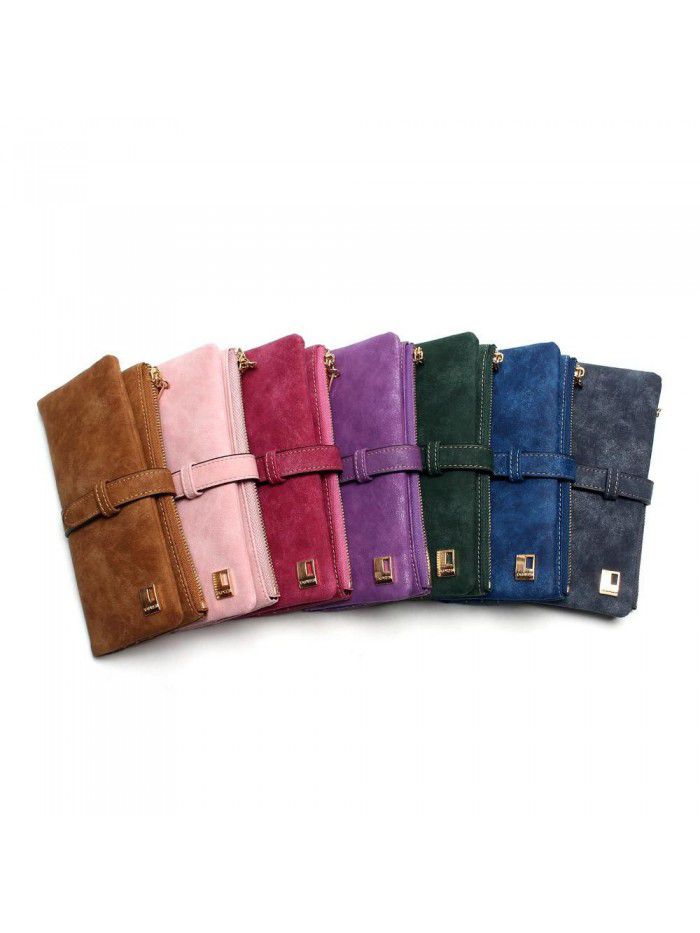 Fast selling popular Korean retro frosted leather 20% off with long wallet multi card women's wallet wholesale