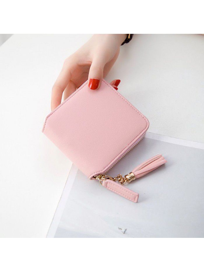 Cross border popular Japanese women's short wallet student square tassel small wallet women's zipper zero wallet