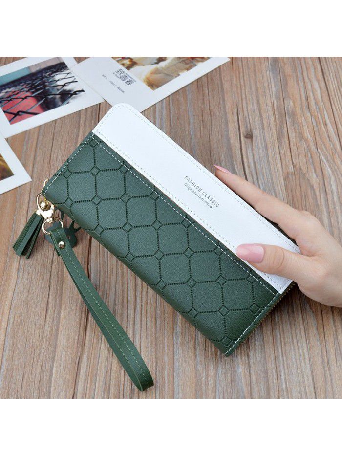  new handbag women's wallet women's long zipper tassel splicing embossed large capacity wallet mobile phone bag