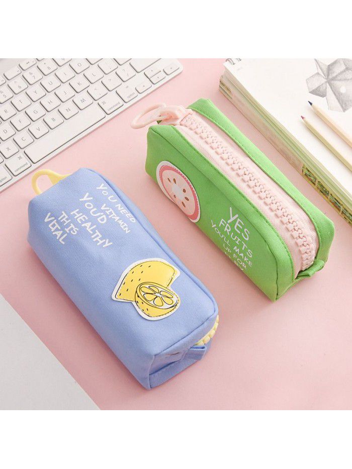 Creative stationery fruit large zipper canvas pencil bag student large capacity storage pencil bag office supplies