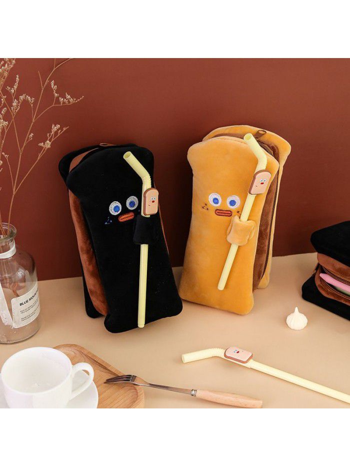 Net red personality funny pencil bag creative toast bread large capacity pencil bag primary school students stationery box