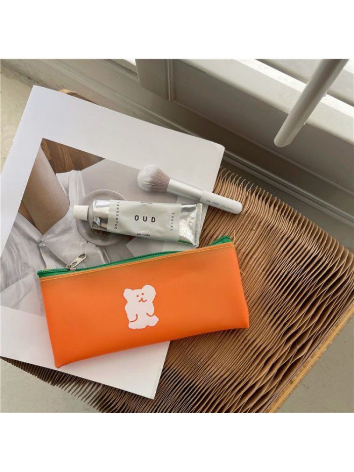 Korean simple color contrast silicone pencil case PVC high value student stationery finishing large capacity storage bag