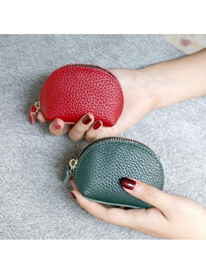  new simple retro Mini zero wallet cowhide wallet women's leather dumpling zipper Coin Bag Fashion