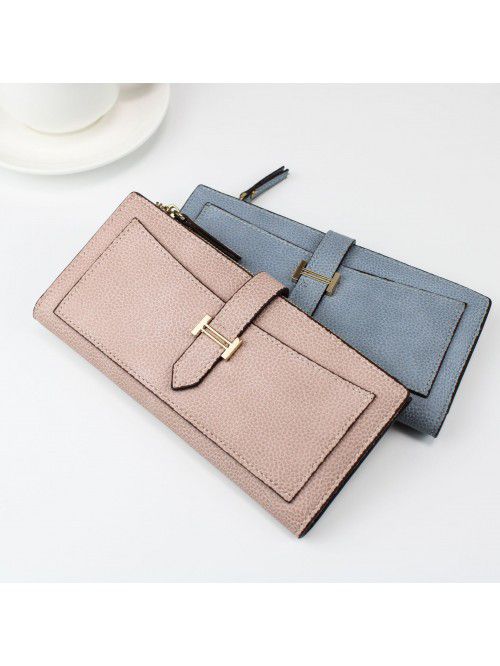 New women's long purse with two color litchi patte...