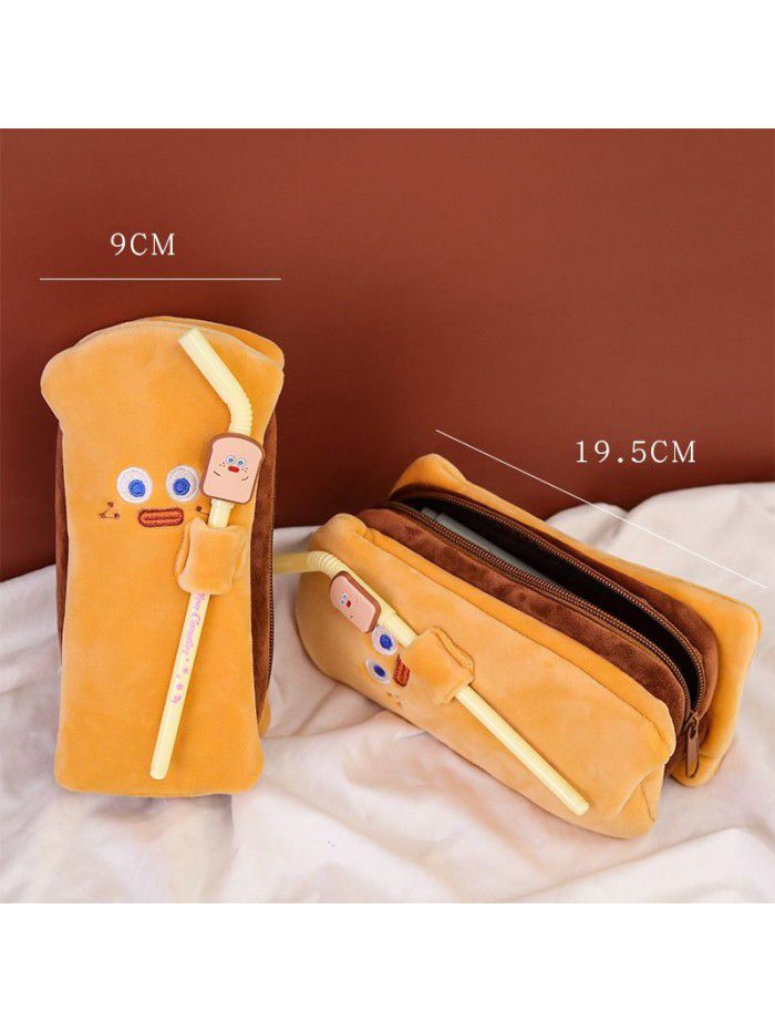 Net red personality funny pencil bag creative toast bread large capacity pencil bag primary school students stationery box