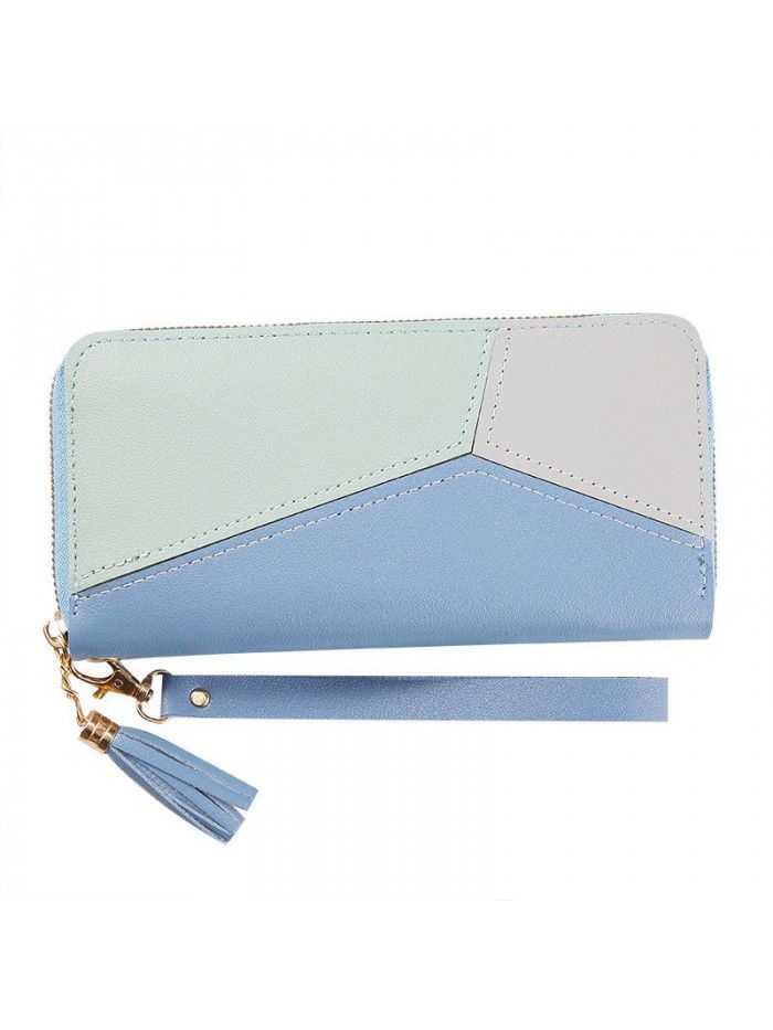 Wholesale cross border color contrast splicing Long Wallet women's hand bag women's fashion Japan and South Korea large capacity zipper wallet bag