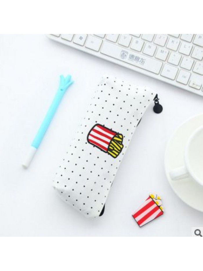 Cartoon Korean creative pencil bag cute French fries coke canvas zipper pencil bag office supplies stationery bag