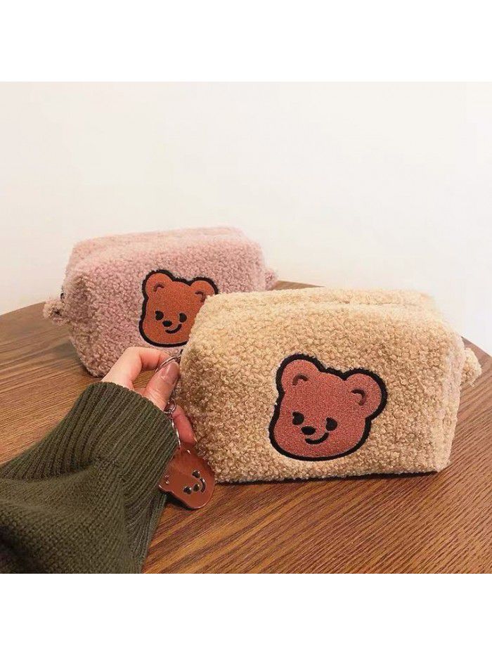 Korean made cute cherry bear funny cartoon cosmetic bag portable large capacity storage bag wash bag