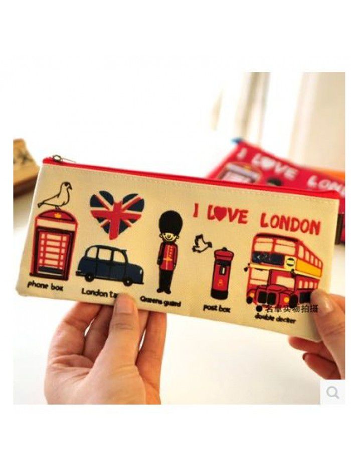 South Korea stationery fly over London Oxford cloth zipper bag student zipper pencil bag stationery bag pen curtain exotic
