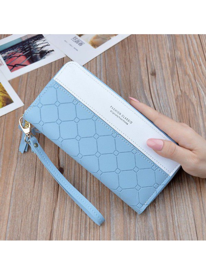  new handbag women's wallet women's long zipper tassel splicing embossed large capacity wallet mobile phone bag