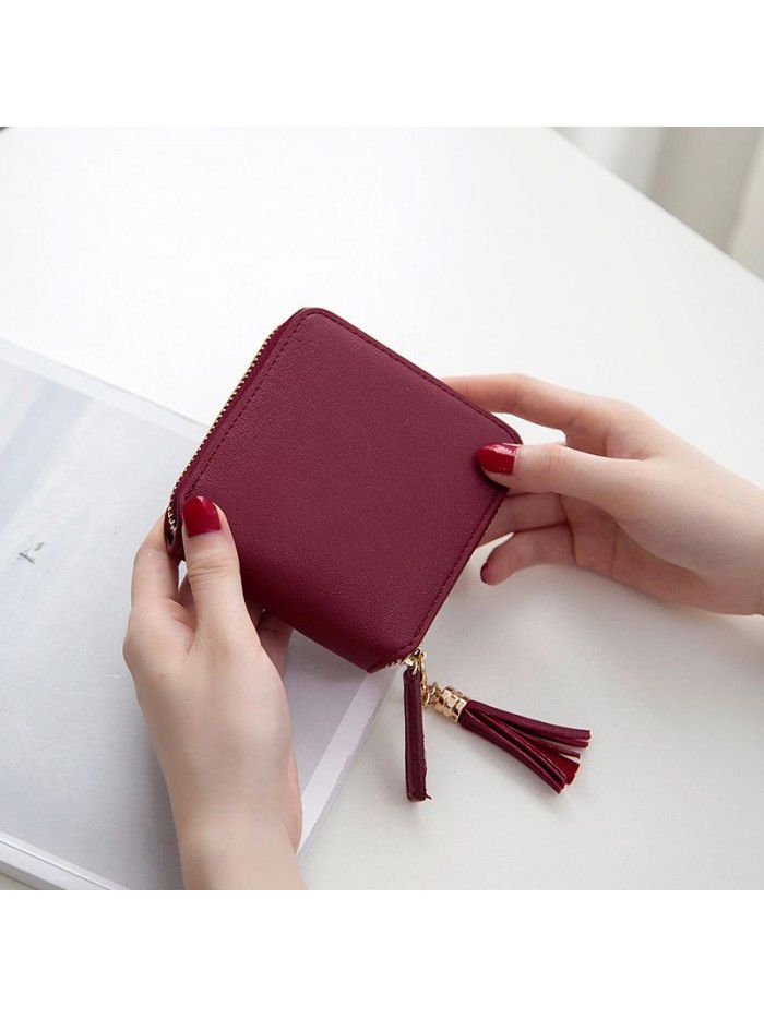 Cross border popular Japanese women's short wallet student square tassel small wallet women's zipper zero wallet