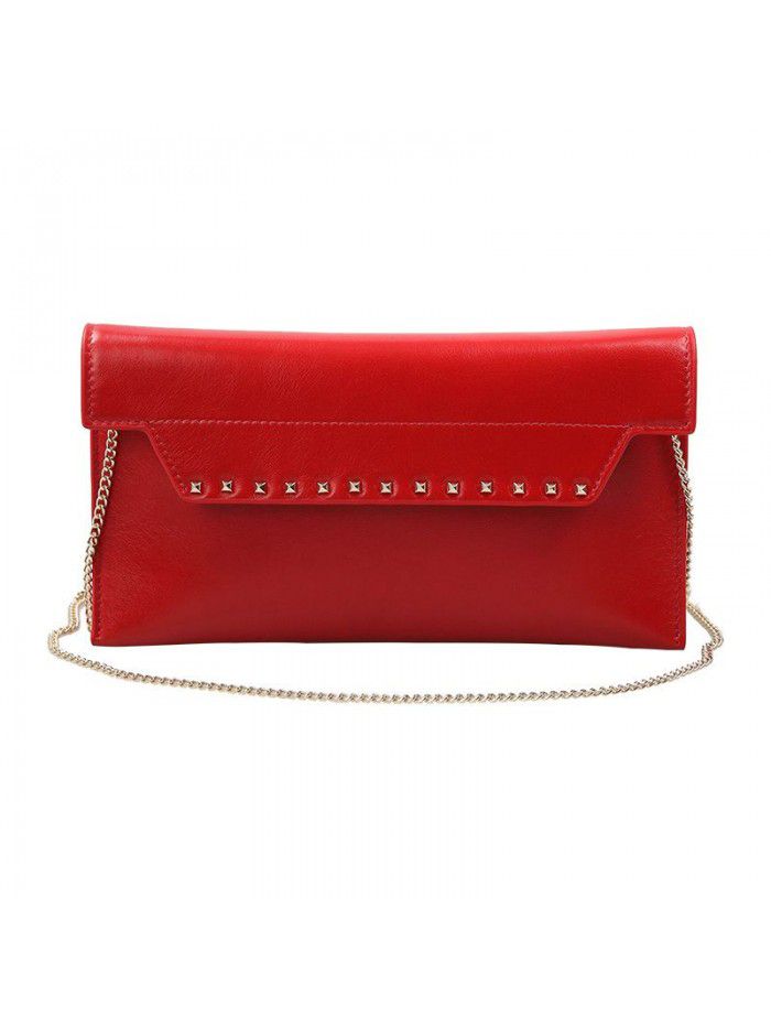 new rivet hand bag head layer leather envelope chain bag simple commuting lady leather mobile phone bag