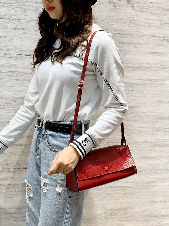 Imported top leather 2021 new simple and fashionable versatile women's leather Single Shoulder Messenger Bag 1996