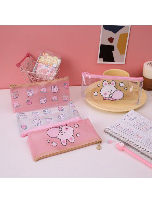 Pink students female pencil case Japanese transpar...