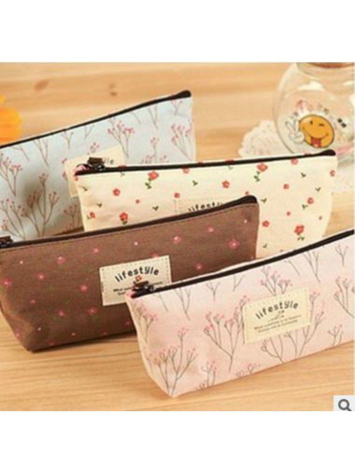 Factory direct Korean version of small fresh rural wind broken canvas multifunctional pencil bag stationery bag wholesale 