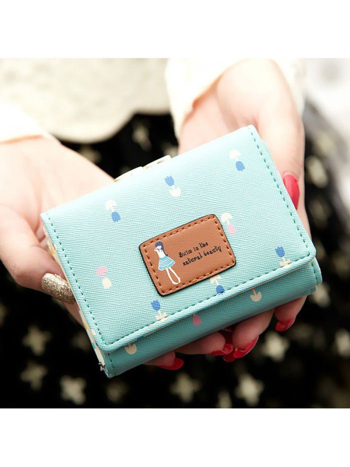 Special price folding women's wallet short Japanese and Korean three fold cute girl student wallet zero wallet metal clip