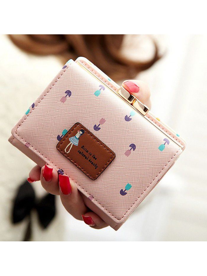 Special price folding women's wallet short Japanese and Korean three fold cute girl student wallet zero wallet metal clip