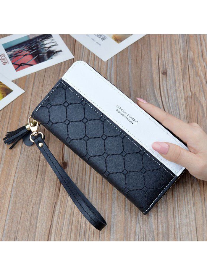  new handbag women's wallet women's long zipper tassel splicing embossed large capacity wallet mobile phone bag