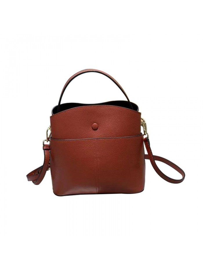 Cowhide women's bag 2021 new Korean one shoulder slung fashion handbag niche Design Leather bucket bag 8809