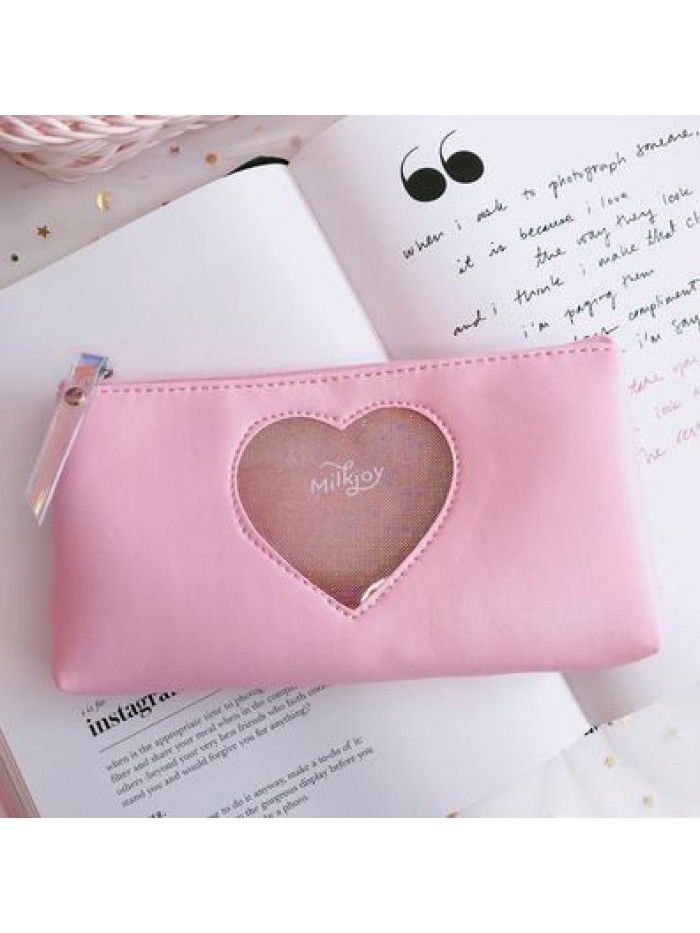 Korean ins laser love Japanese girl's heart contains Harajuku wind transparent pencil bag and little fresh girl's stationery bag