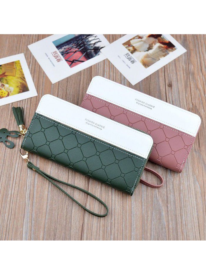  new handbag women's wallet women's long zipper tassel splicing embossed large capacity wallet mobile phone bag