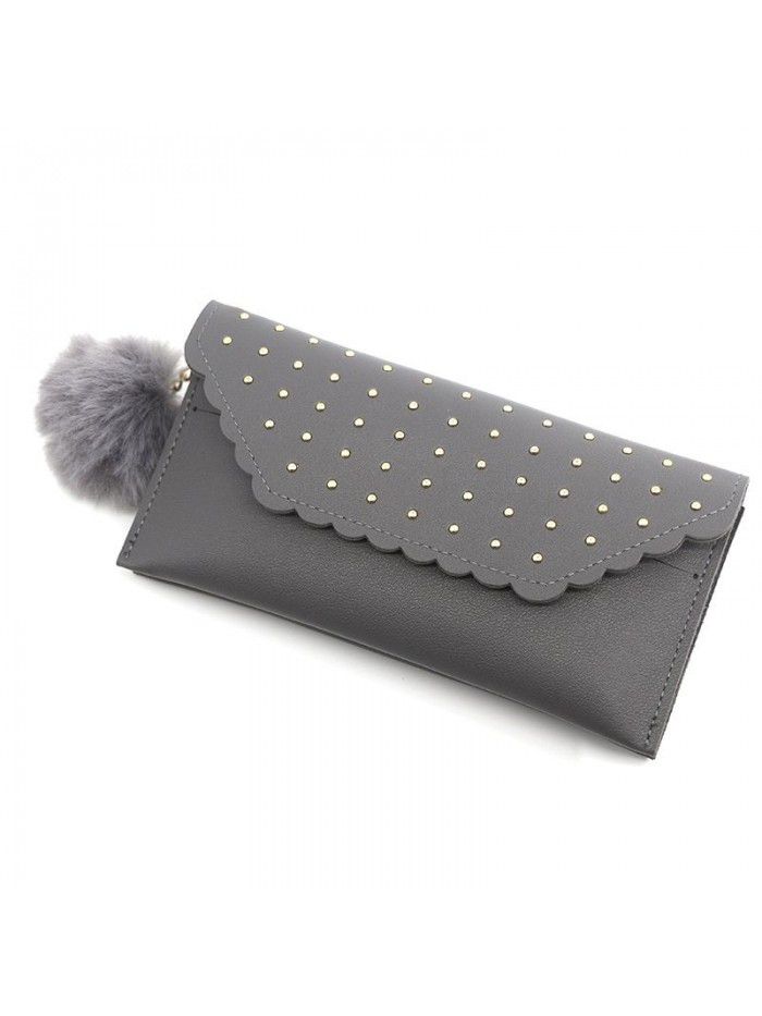 Women's long purse rivet solid color hair ball zero purse women's hand bag card bag