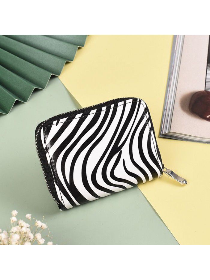 Women's purse women's short leopard Pu wrist zipper bag large capacity multi card mobile phone bag card bag