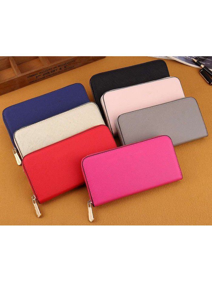 Foreign trade European and American fashion Korean women's mid long wallet cross pattern folio Wallet