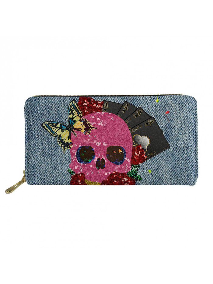 A 2020 hip hop skeleton lady wallet PU Leather Wallet Zipper long multi card pocket wallet