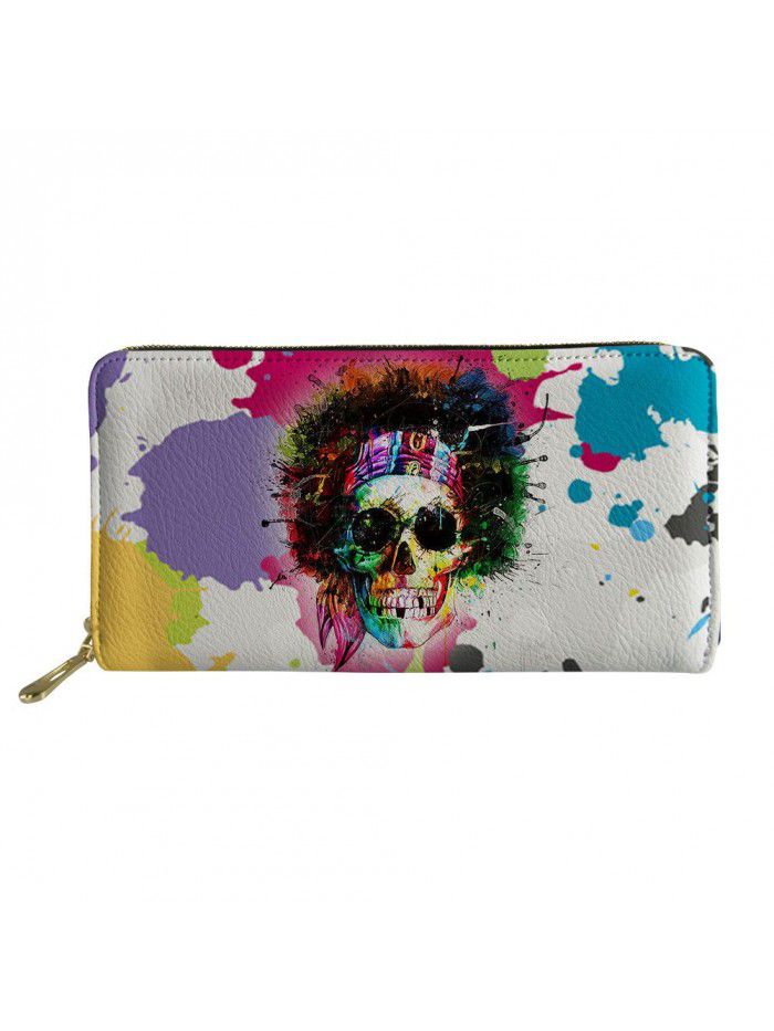 A 2020 hip hop skeleton lady wallet PU Leather Wallet Zipper long multi card pocket wallet