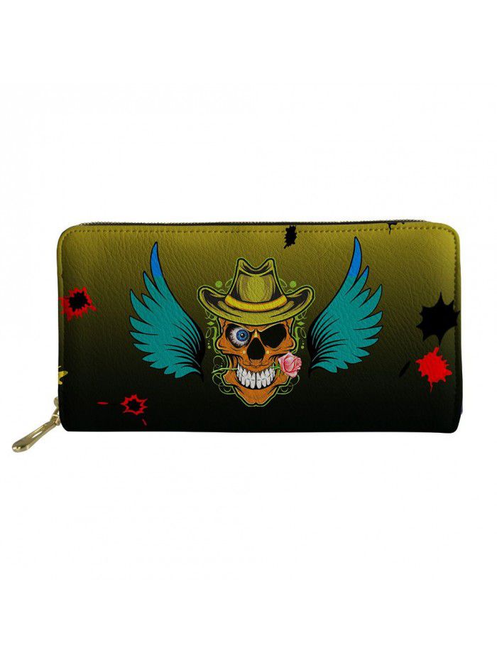 A 2020 hip hop skeleton lady wallet PU Leather Wallet Zipper long multi card pocket wallet