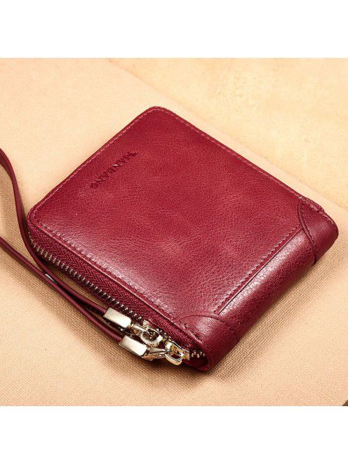 New women's short wallet women's head leather zipp...