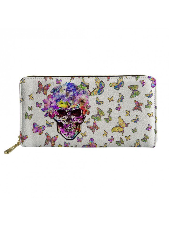 A 2020 hip hop skeleton lady wallet PU Leather Wallet Zipper long multi card pocket wallet