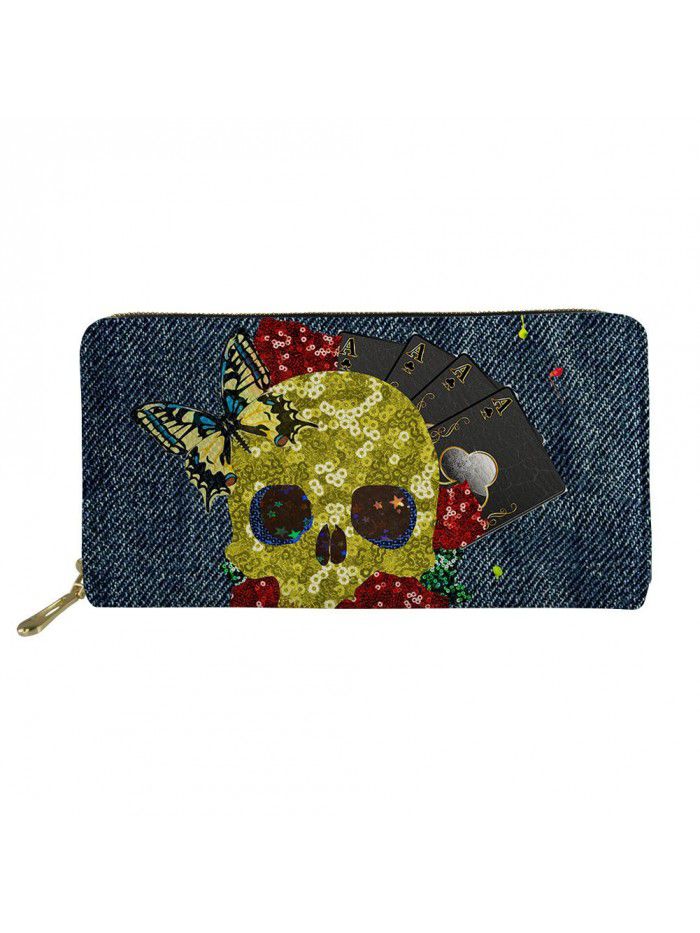 A 2020 hip hop skeleton lady wallet PU Leather Wallet Zipper long multi card pocket wallet