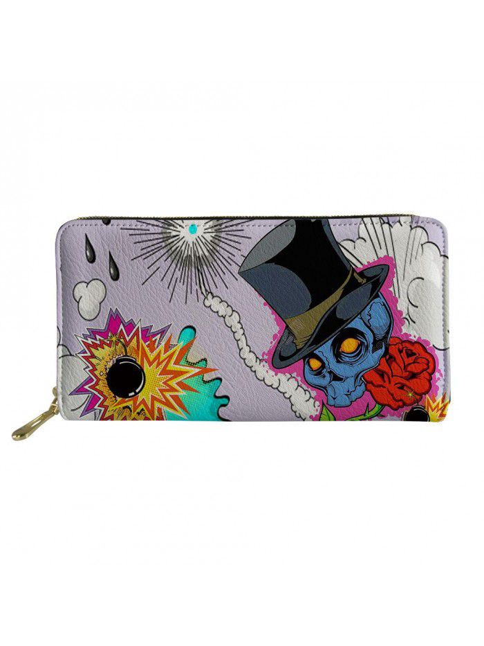 A 2020 hip hop skeleton lady wallet PU Leather Wallet Zipper long multi card pocket wallet