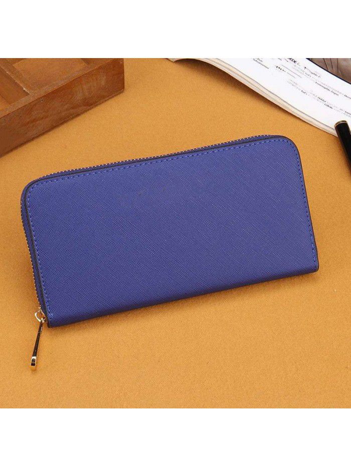 Foreign trade European and American fashion Korean women's mid long wallet cross pattern folio Wallet