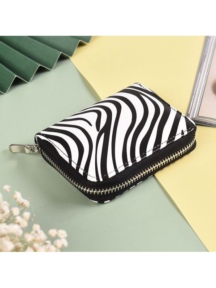 Women's purse women's short leopard Pu wrist zipper bag large capacity multi card mobile phone bag card bag