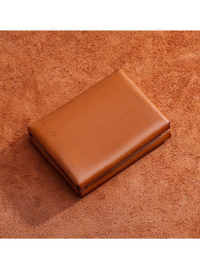 Unisex simple brown handmade name card genuine leather credit card holder lady and men wallet 